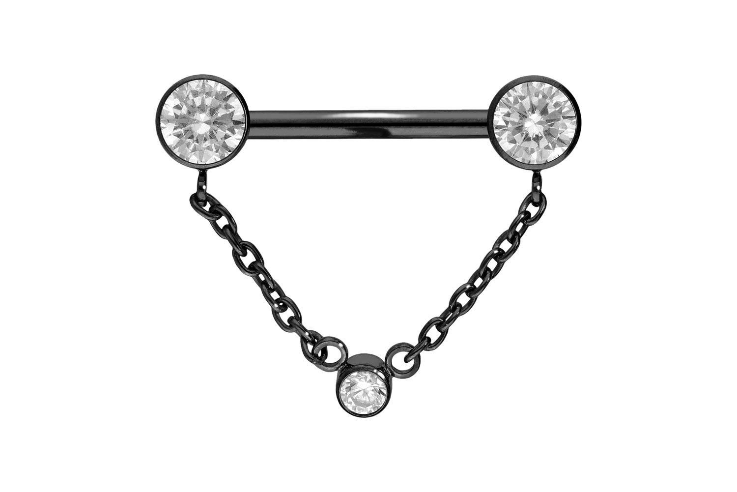 Titan Barbell Piercing mit Push Fit KETTE + KRISTALLDISCS